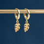 Yellow Gold Plated Palm Leaf Hoop Earrings, thumbnail 1 of 8