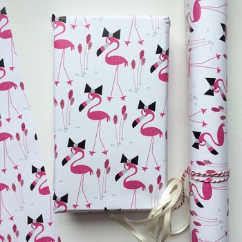 Flamingo Gift Wrapping Paper Or Gift Wrap And Card Set, 2 of 9