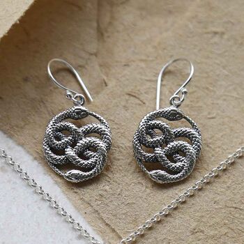 Sterling Silver Twisted Snake Dangly Earrings, 4 of 6