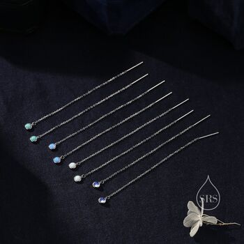 Aqua Green Opal Dot Long Threader Earrings, 6 of 11