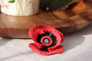 Hand Painted Large Red Poppy Brooch, 3 of 5