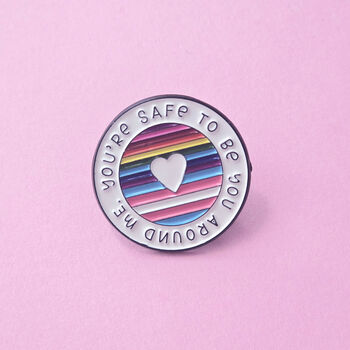 Safe With Me Lgbtq+ Round Enamel Pin Badge, 2 of 5