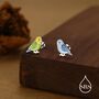 Sterling Silver Mismatched Enamel Budgie Stud Earring, thumbnail 4 of 12
