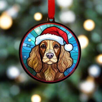 Working Cocker Spaniel Chocolate In Santa Hat Suncatcher Decoration, 3 of 6