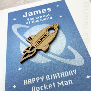 Personalised Birthday Card Space Themed With Rocket Gift, 2 of 10
