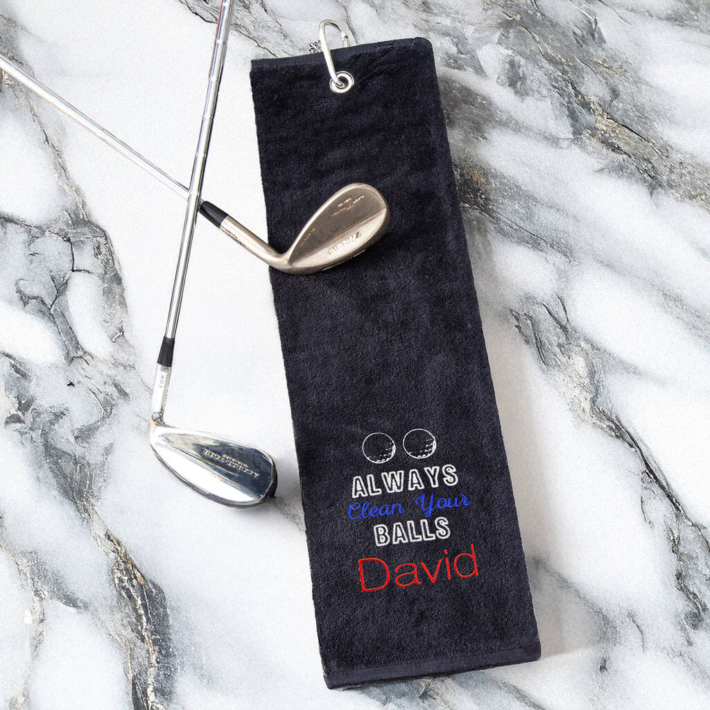 Personalised Always Clean Your Balls Novelty Golf Towel, 1 of 12