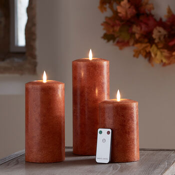 Tru Glow® Mottled Orange LED Chapel Candle Trio, 2 of 4