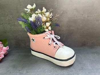 32cm Pink Trainer Shoe Planter – Decorative Flower Pot Plaster Stone, 3 of 7