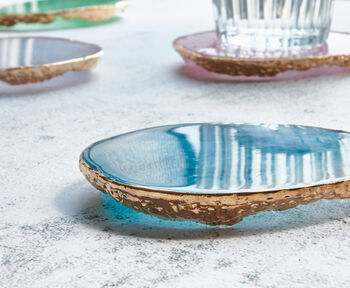 Handmade Colourful Agate Resin Coasters With Gold Edge, 10 of 12
