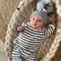 Embroidered Grey Single Pom Pom Knitted Baby Hat, thumbnail 9 of 9