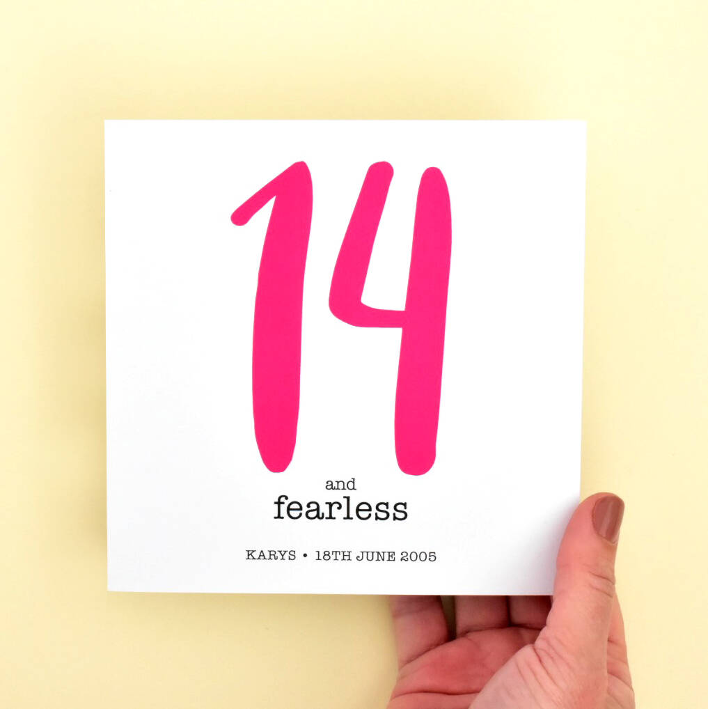 Image of 14 And Fearless 14th Birthday Card, Bright Pink/Pink/Black