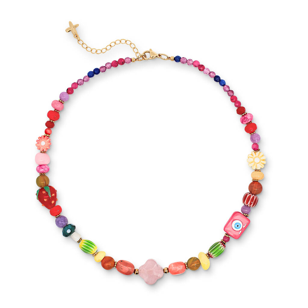 Multicoloured Rainbow Natural Stone Charm Necklace