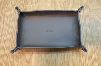 Personalised Rectangle Grey Leather Valet Coin Tray, 11 of 12