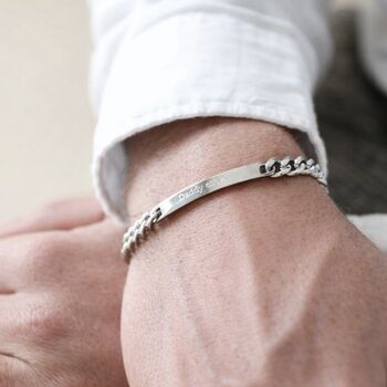 Personalised Mens Silver Stainless Steel Curb Chain ID Bar Bracelet, 5 of 12
