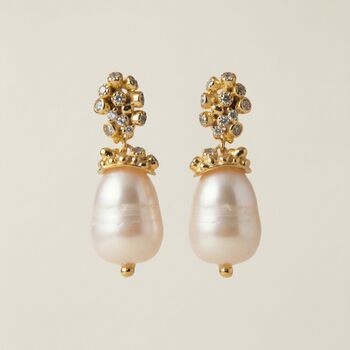 Gold Baroque Pearl Earrings Lyra, 2 of 7