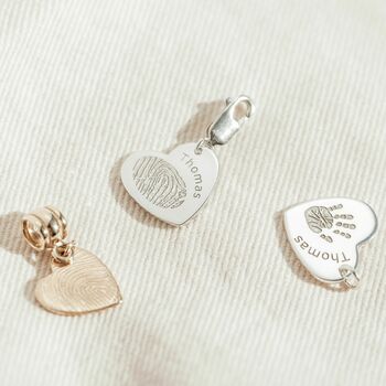 Personalised Fingerprint And Name Heart Charm, 2 of 8