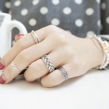 Sterling Silver Engraved Leaf Adjustable Ring, 2 of 4