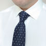 Men's Square End Knitted Tie With Dots | Navy Blue, thumbnail 5 of 5