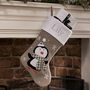 Personalised Grey Penguin Christmas Stocking, thumbnail 1 of 3