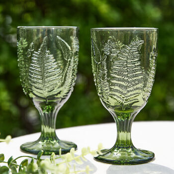 Set Of Four Botanical Fern Green Wine Goblets, 7 of 9