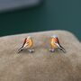 Sterling Silver Enamel Robin Bird Stud Earrings, Nature Inspired Earrings, thumbnail 9 of 12
