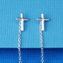 Gender Neutral Sterling Silver Cross Threader Earrings, thumbnail 2 of 6