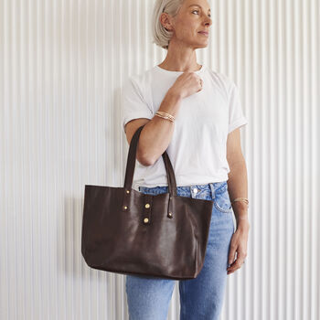 Buttery Soft Leather Tote Bag Dark Brown With Optional Personalisation, 5 of 5
