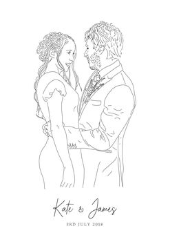 Personalised Wedding Portrait Line Drawing, 5 of 7