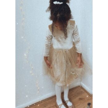 Champagne Gold Sparkly Long Sleeve Velvet Tutu Dress, 3 of 11