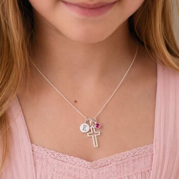 Girl's Personalised Sterling Silver Cross Christening Necklace, 2 of 11
