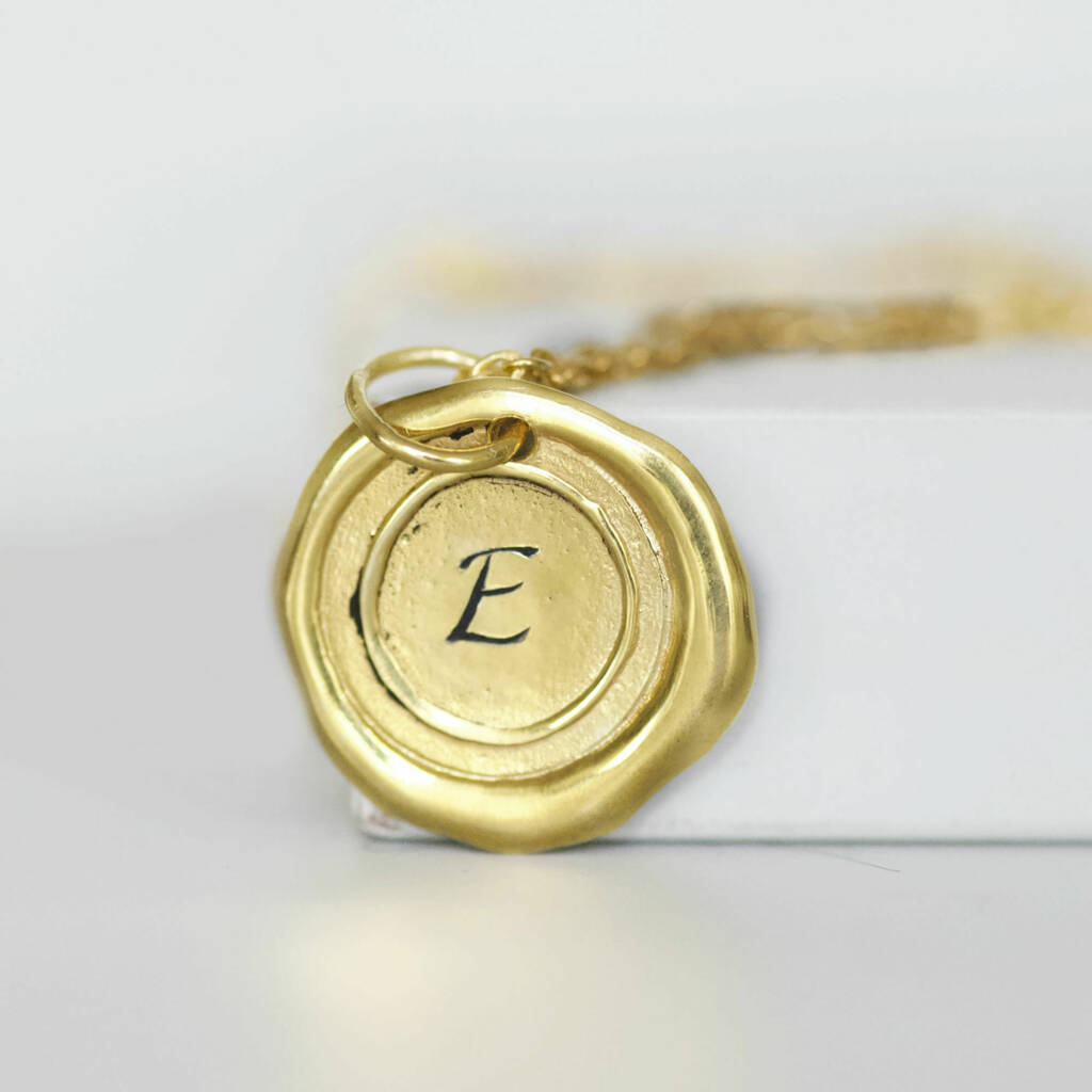 Gold Personalised Initial Wax Seal Necklace By AMULETTE