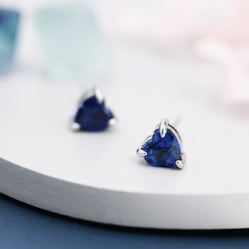 Extra Dark Sapphire Blue Corundum Heart Stud Earrings, 2 of 11