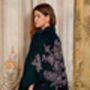Wild Flowers And Butterflies Teal And Pink Velvet Embroidered Short Kimono, thumbnail 3 of 10