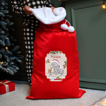 Personalised Me To You Reindeer Luxury Pom Pom Red Christmas Sack, 3 of 4