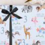 Three Sheets Of 3rd Birthday Blue Zoo Animals Wrapping Paper, thumbnail 1 of 2