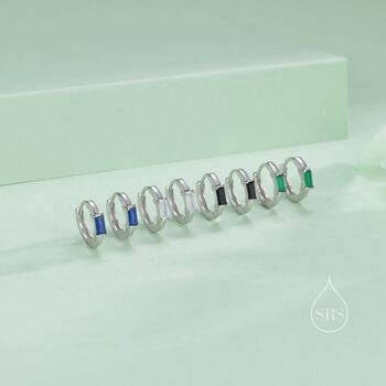 Sterling Silver Minimalist Single Baguette Cut Cz Huggie Hoop, 6 of 12
