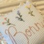 Personalised Embroidered Cushion Pink Ditsy Floral With Ruffle Trim, thumbnail 3 of 3