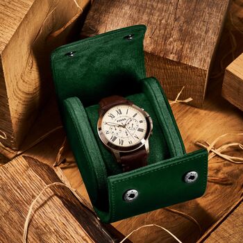 Personalised Vegan Leather Watch Case, Travel Watch Roll In Green, Brown Or Black, 2 of 10