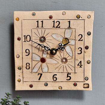 Small Wall Clock, Large Numbers, Flowers, 2 of 7