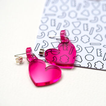 Heart Earrings In Pink Acrylic, 4 of 6