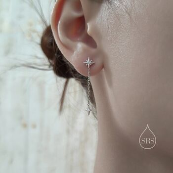 Starburst Dangle Chain Stud Earrings In Sterling Silver, 3 of 11