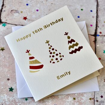 Personalised Birthday Party Hat Gold Foil Card, 3 of 4