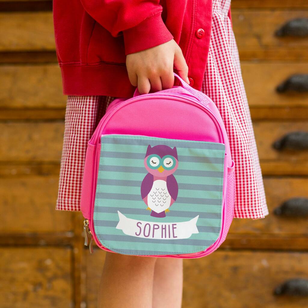 Children's Personalised Insulated Owlet Lunch Bag, 1 of 10
