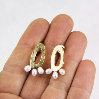 Brushed Circle And Pearls Stud Earrings, 3 of 8