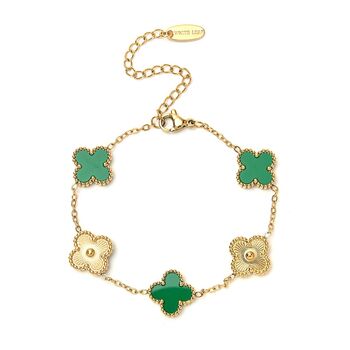 Five Alternating Clover Bracelet In Green And Gold, 2 of 3