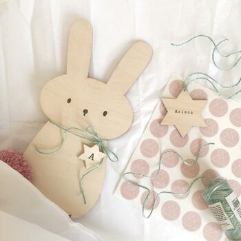 Personalised Pom Pom Bunny Wooden Decoration, 2 of 3
