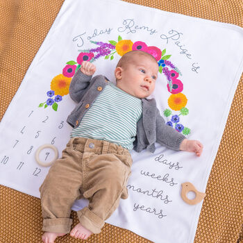 Personalised Floral Baby Milestone Blanket, 2 of 9