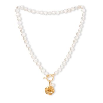 Vita Pearl Necklace With Gold Cherry Blossom Charm, 2 of 4