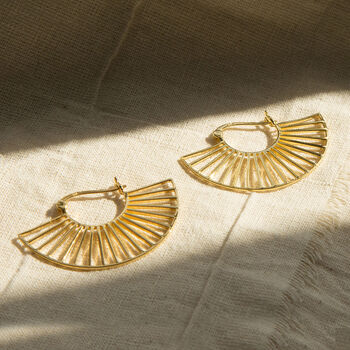 Sterling Silver Art Deco Sunshine Hoops, 6 of 8