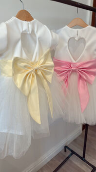 Cap Sleeve Flower Girl Tutu Dress With Heart Back And Large Satin Bow – Wedding And Special Occasion Dress For Girls, 2 of 10
